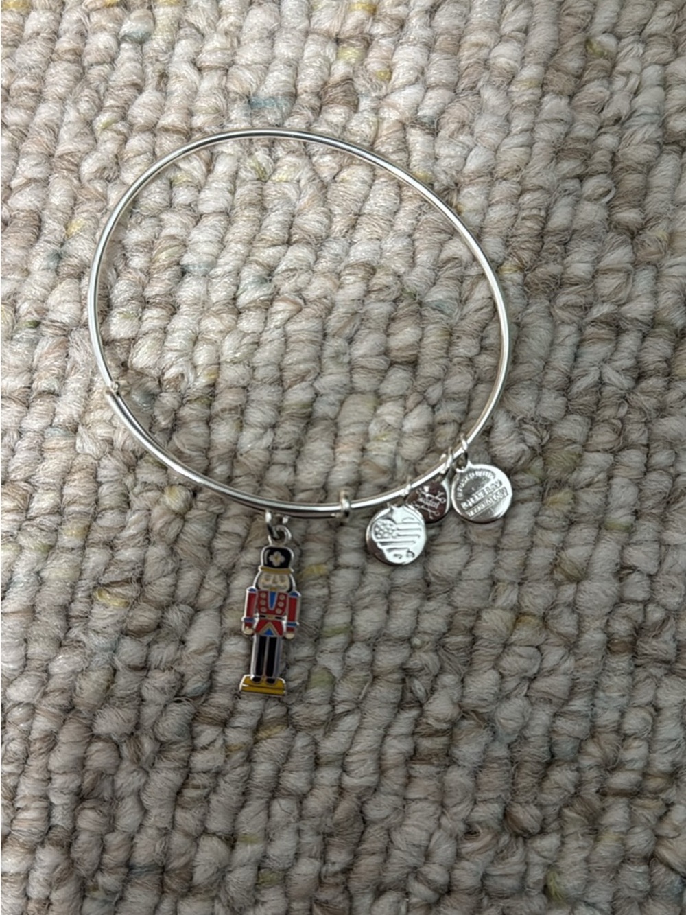 Alex and Ani Silver Nutcracker Charm Bangle Bracelet with Red and Blue Enamel